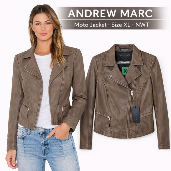 Andrew Marc Jackets & Blazers - Andrew Marc Brown Faux Leather Moto Jacket XL NWT Biker Style